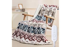 Reaks Heated Throw Blanket Electric, 50" x 60" Heating Blanket with 5 Fast Heat Levels & 3 Hours Auto Off, Soft Warm Flannel Sherpa Blankets for Home Office, Machine Washable, Red & Beige