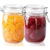 Airtight Glass Jar With Lids 32 OZ Wide Mouth Clear Storage Canisters 2 Pack Leakproof Food Storage Containers Glass Sealed Food Storage Jars With Metal Safety Buckle For Kitchen Pantry Organization