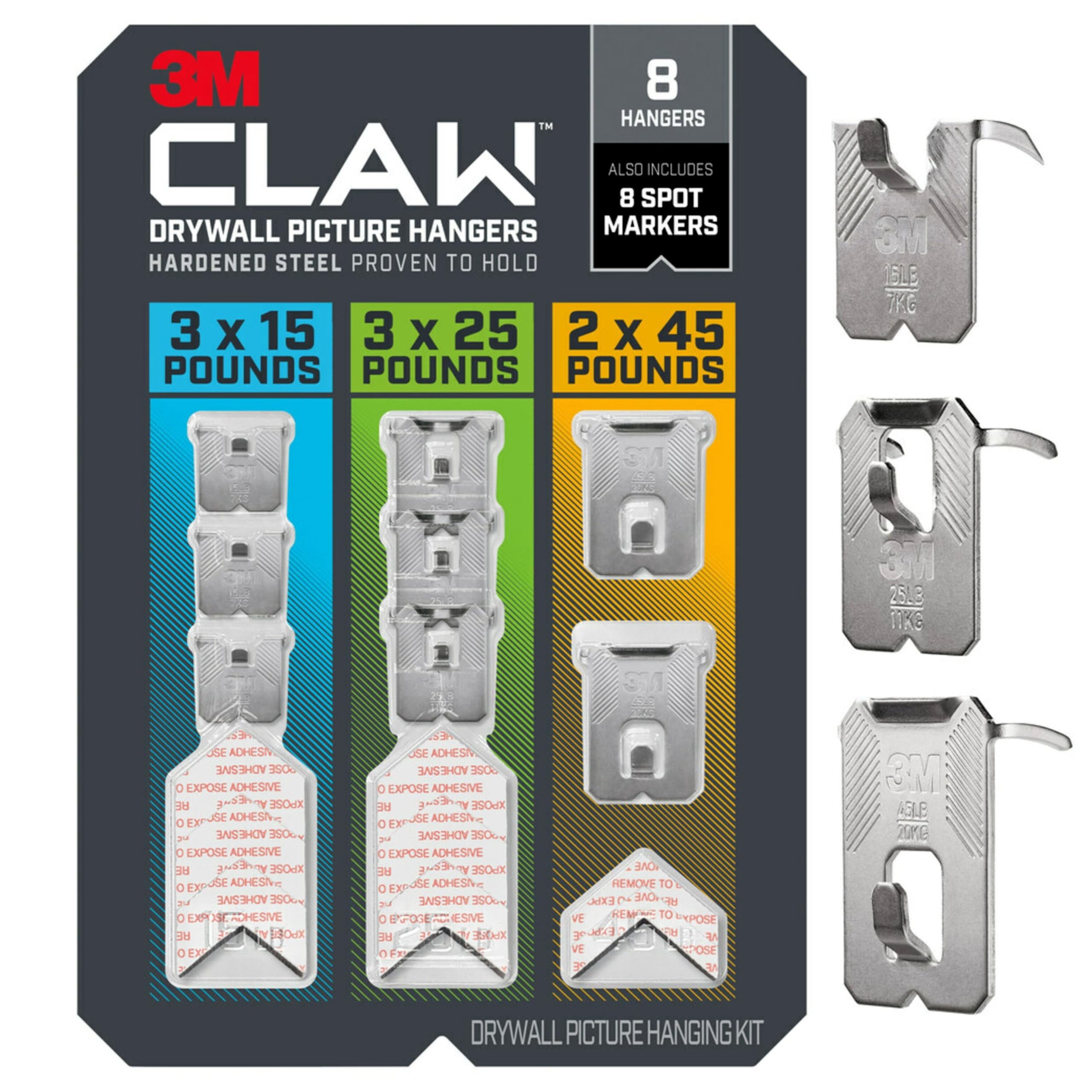 3M Claw 3PHM-8CLUB-CS Hangers, Assorted, Grey