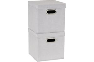 Household Essentials 804-1 Café Cube Bin Storage Set with Lids and Handles | 2 Pack, Grey Linen