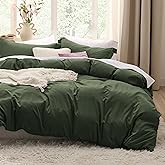 Bedsure Olive Green Duvet Cover Queen Size - 3 Pieces Prewashed Cotton-Like Polyester Extra Soft Bedding Set, Includes 1 Duvet Cover 90x90 Inches with Zipper Closure & 2 Pillow Shams, No Comforter