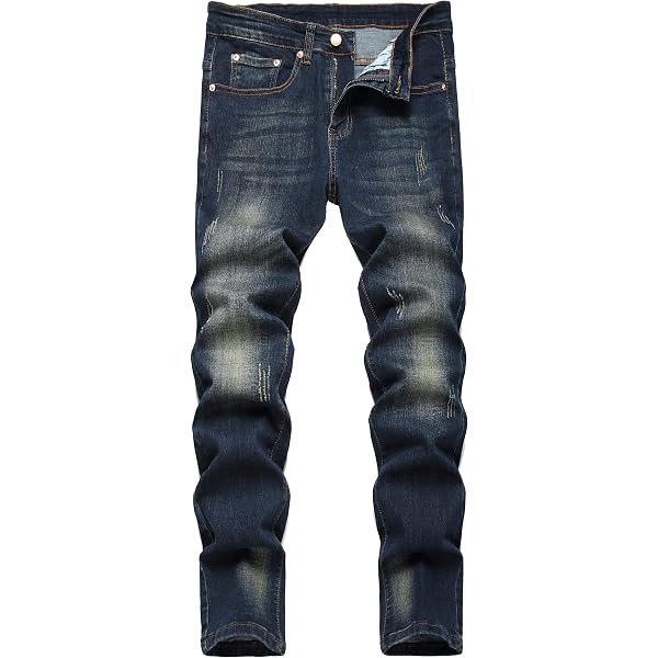 Skylinewears Men's Slim Fit Moto Biker Jeans Distressed Skinny