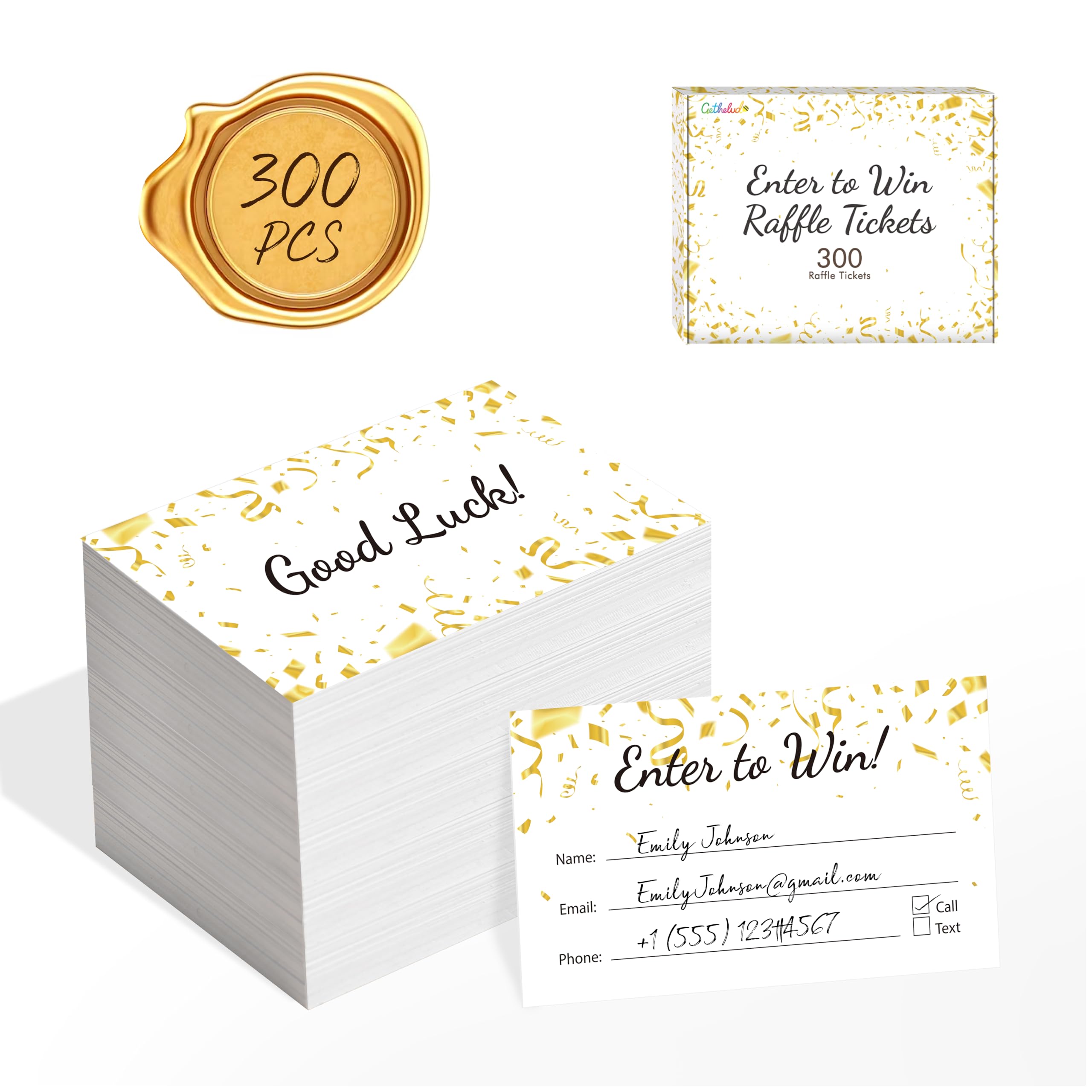300 PCS Raffle Tickets, Enter to Luck Entry Form Cards with Space for Name, Email Address, Phone Number for Contest, Raffles, Ballot Box, 50/50, Auction (3.5” x 2”)