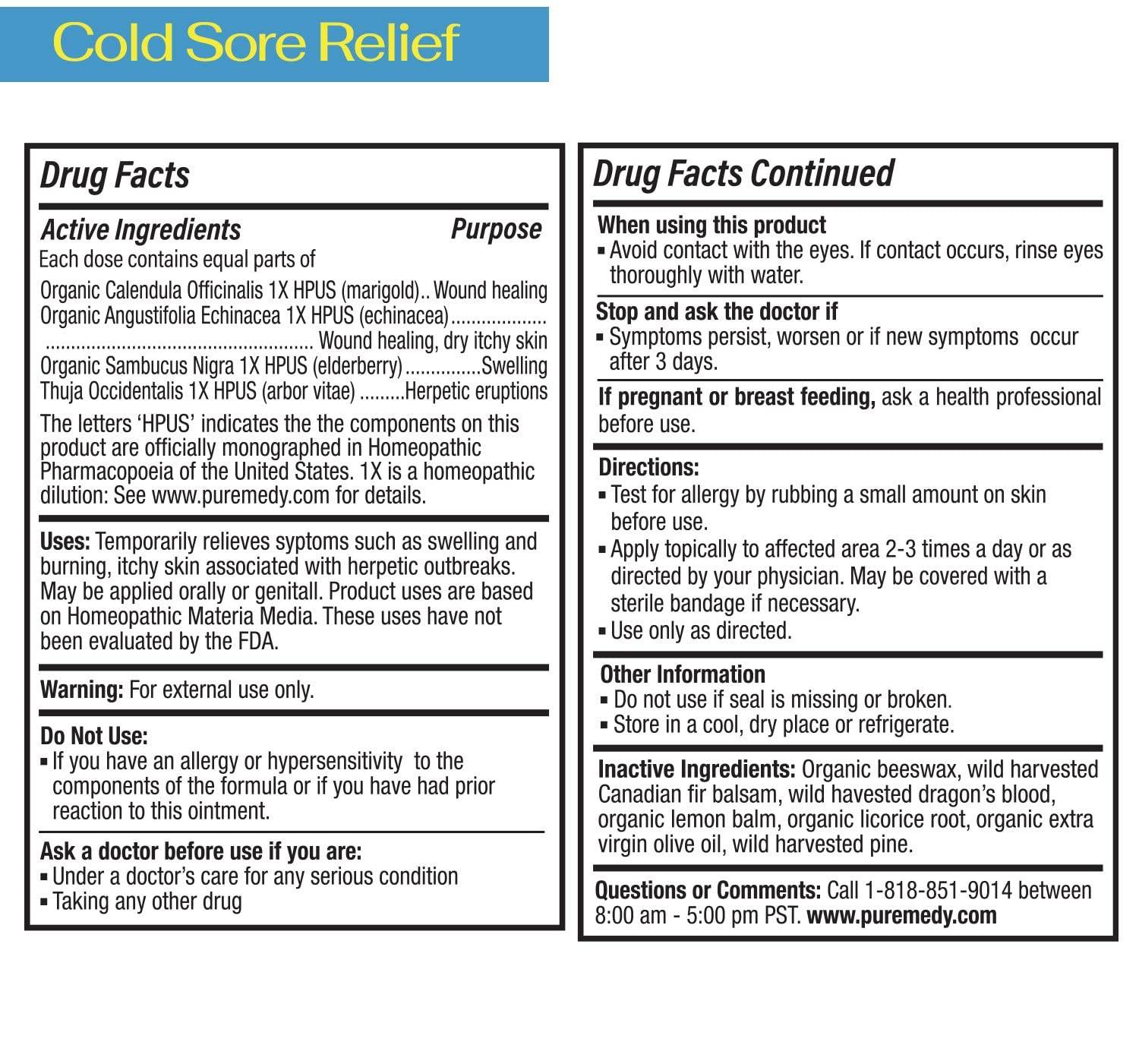 Puremedy Intensive Lip Repair Ointment - moisturizing for Dry, Cracked Lips