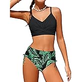 Dearnow Teen Girls Swimsuits V-Neck Bikini Set Bathing Suits Cross Straps Two Piece Swimwear with Drawstring