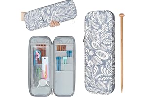 Katech Knitting Needle Case (up to 14 Inches), Portable Travel Needle Bag Organizer Zipper Bags for Tunisian Crochet Hook & Knitting Needles Accessories, Long Crochet Needle Case (Blue)