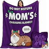 FILO ESTILO Mom is Charging Blanket - in Gift Ready Packaging | Cozy Dyed Fleece Throw Blanket 50"x60" - Unique Mom Gift for Couch or Bed | Special Present from Daughter or Son