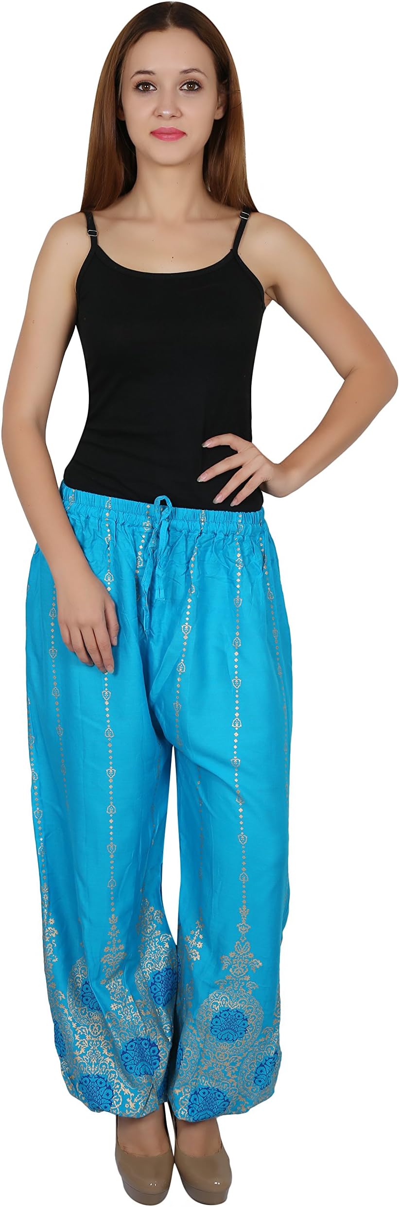 Nakashi Women Casual Elastic Waist Gold Matka Print Hippe Boho Yoga Baloon Pants Plus Size.