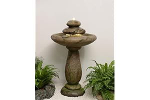 HI-LINE GIFT LTD. Hi-Line Gift Stone PEDESTEL Fountain Bird Bath with Warm White LED & Strip Light