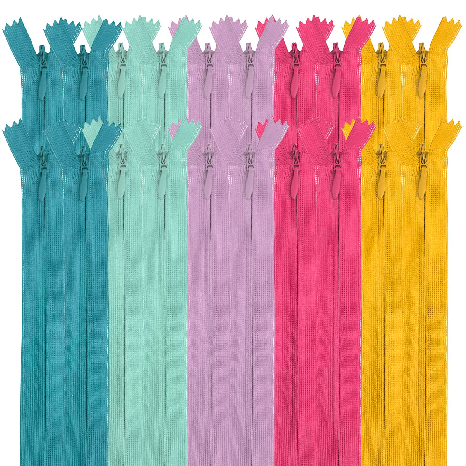 MARARDI [Pack of 20 Invisible Zippers [Multicoloured] Nylon [35 cm] Sewing and Crafts for Clothes Bags Fabric for Sewing Machine Patchwork Plastic Cotton Zipper with Metal Zipper