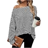 MakeMeChic Women's Striped Blouse Off The Shoulder Tops Long Sleeve Knit Going Out Tops