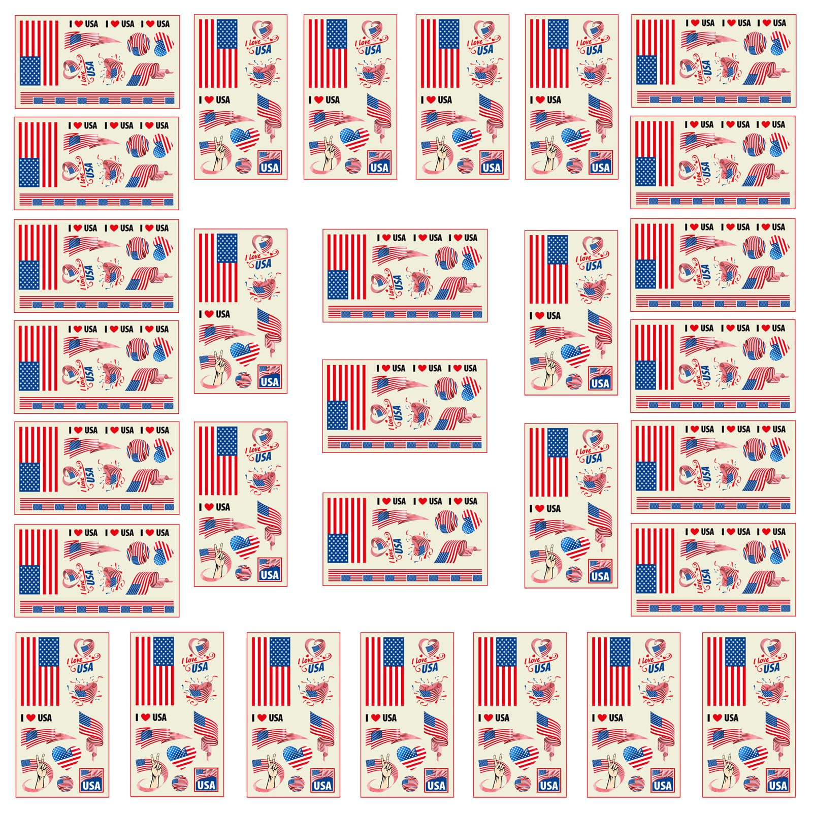 Autousa 30x Temporary Tattoos of United States Flag for International Competitions 2024 European Championship Football World Cup Face Waterproof Flags Stickers (30 Sheets） — image 1