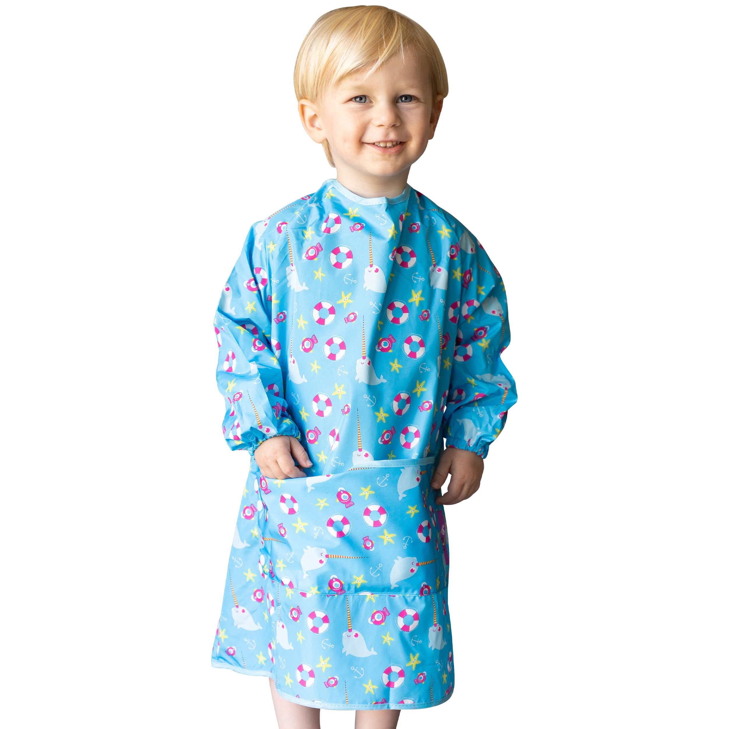 Tidy Tot® Baby Weaning Bib with Sleeves. Extra Long Apron with Crumb Pocket for Toddlers & Babies 6-48 Months. Mess Proof BLW. Waterproof. Travel Bag Included