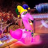 Shappy 6 ft Huge Mardi Gras Inflatable Decoration Flamingo with Crown Necklace Blow up Flamingo Carnival Built in LED Lights for Mardi Gras Garden Yard Indoor Outdoor Party Decoration