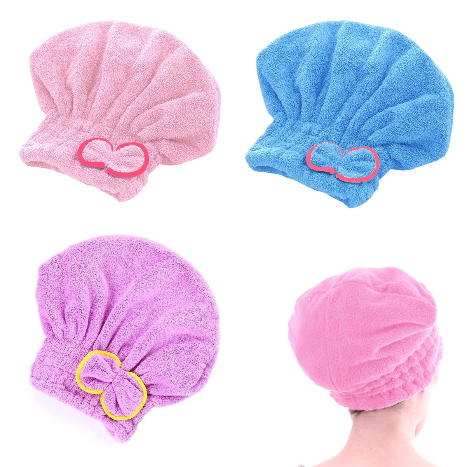 BDSHUNBF 3PCS Rapid Drying Hair Towel, Hair Towel Wrap, Microfibre Towel Super Absorbent Anti Frizz Dry Hair Hat for Women and Girls Drying Hair