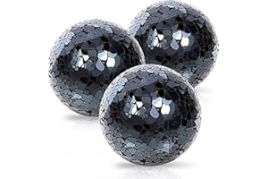 Hiziwimi 3Pcs Decorative Ball for Bowls, 10cm/4 inch Mosaic Glass Centerpiece Decoration Balls Mirror Glass Ball Fillers for Home Decor Dining Tables Wedding Party (Black)