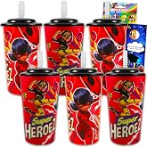 Miraculous Ladybug Tumbler Cup Set - 6 Pack Bundle of 16 Oz Cups with Straws Plus Stickers, More | Miraculous Ladybug Tumbler Birthday Party Favors