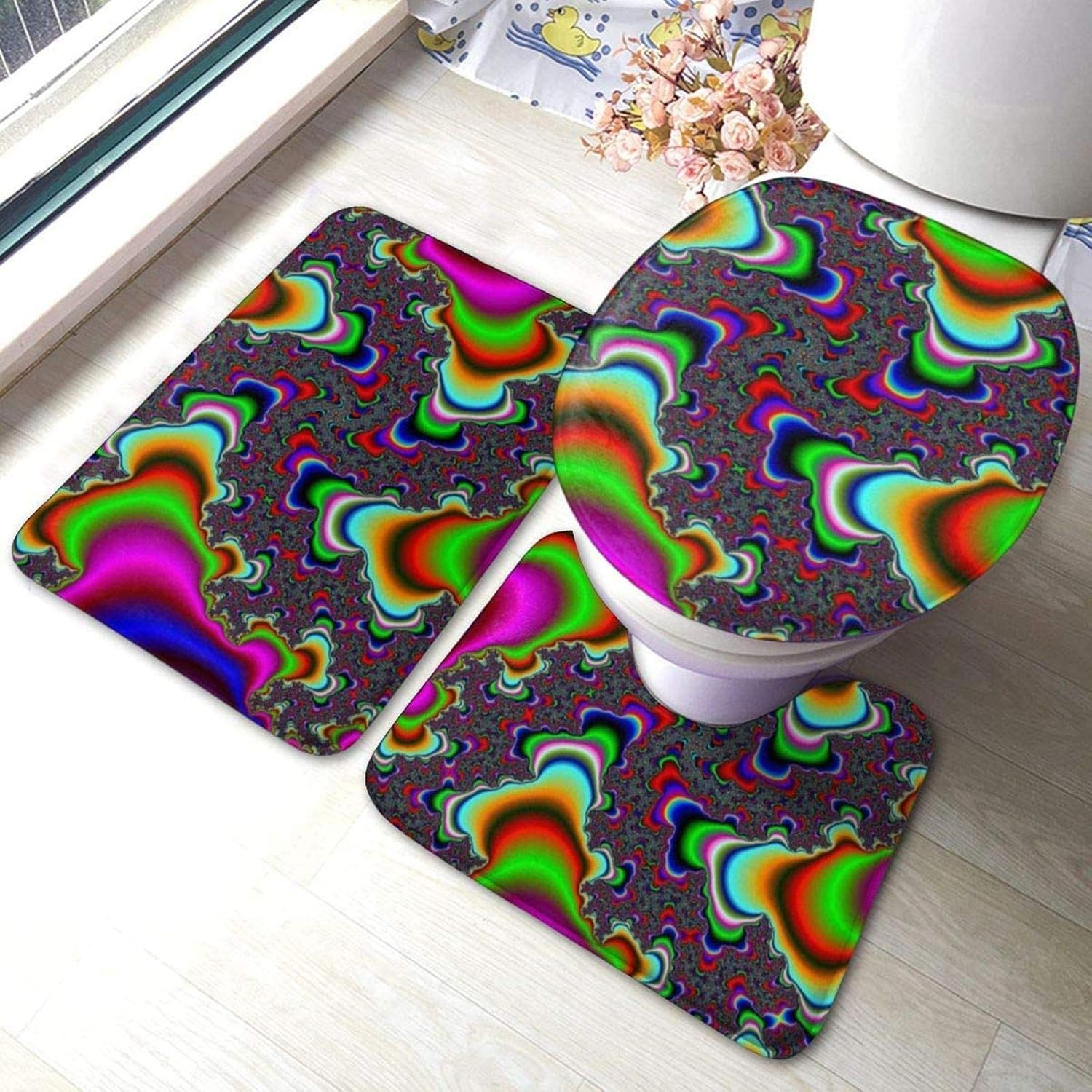 Bathroom Mat 3 Pieces Set, Tie Dye Soft Non Slip and