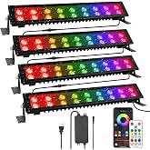 YeeSite LED Stage Wash Light Bar 4Pack for Party | 72W 18LEDs RGB Color Mixing, IP66 Waterproof, Smart APP &amp; Remote Dimmable. For Club Events Backyard Wall Wash Halloween