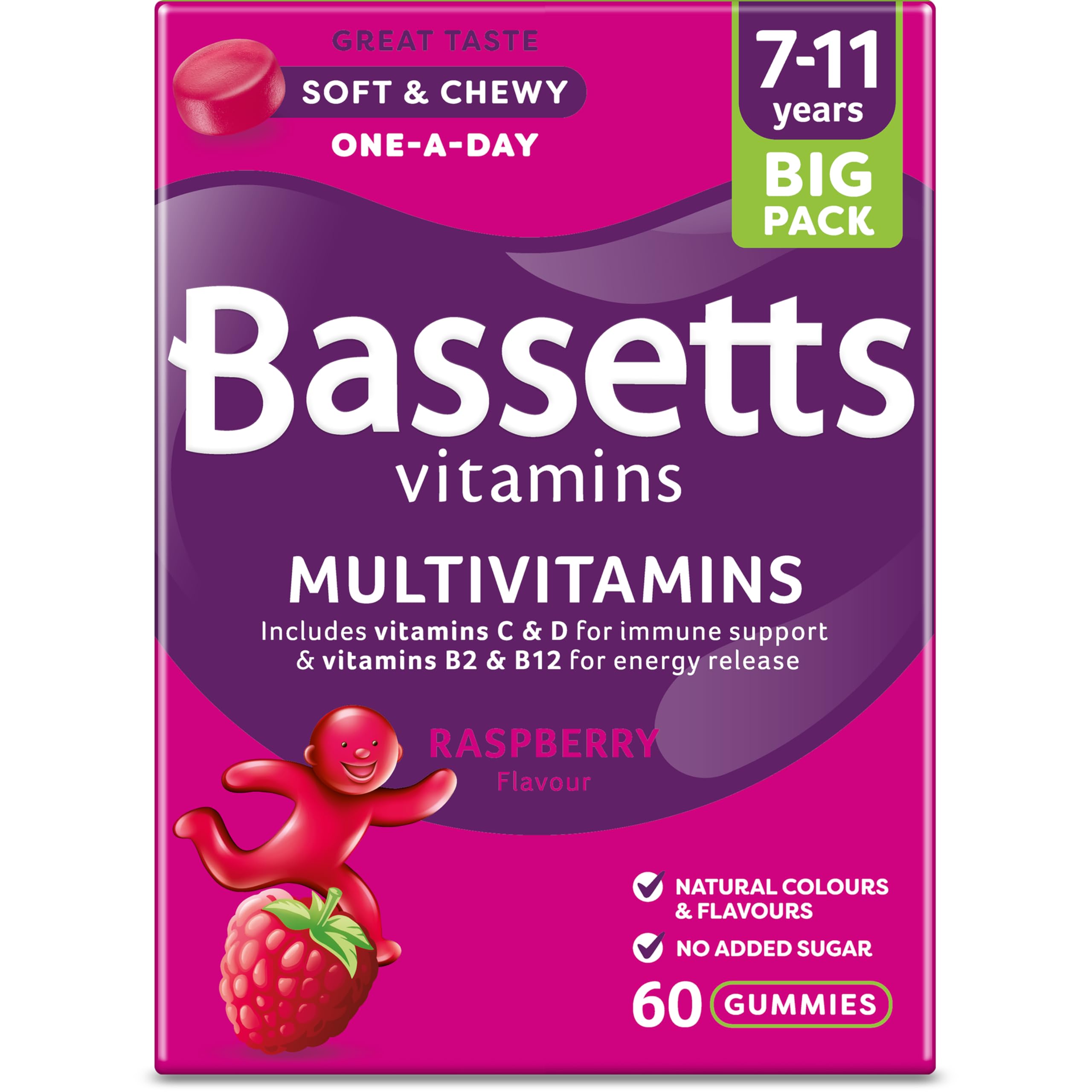 Bassetts Vitamins 7-11 Years Raspberry Flavour Multivitamins 60 Gummies