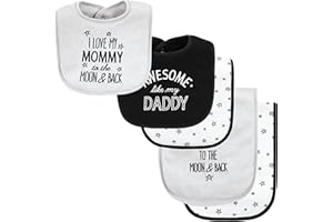 Hudson Baby Unisex Baby Cotton Terry Bib and Burp Cloth Set, Mom Dad Moon And Back, One Size