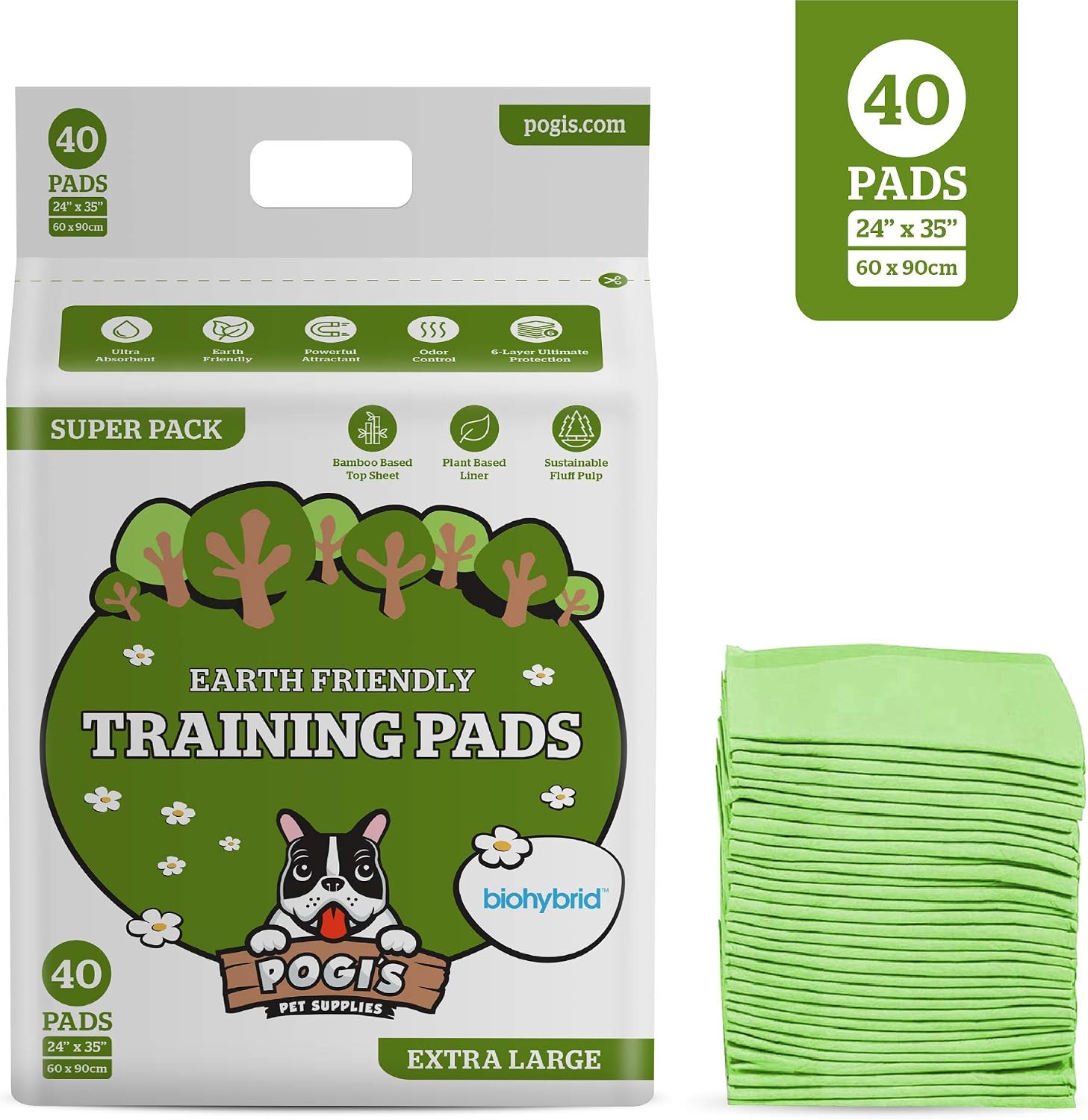 Pogi's Dog Training Pads with Sticky Tabs - Eco-Friendly, Odour Blocking & Super Absorbent - 40-Pack (60 × 90 cm) - Image 3