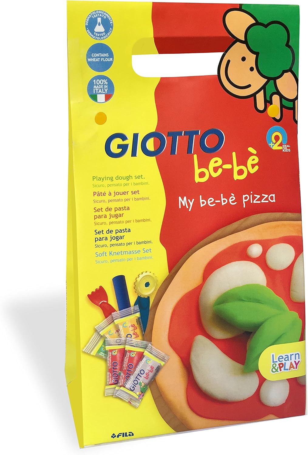 GIOTTO be-bè Kids Play & Create Pizza Dough Set, 6 Dough Rolls, Assorted Colours, Children Play Pizza Making Tools