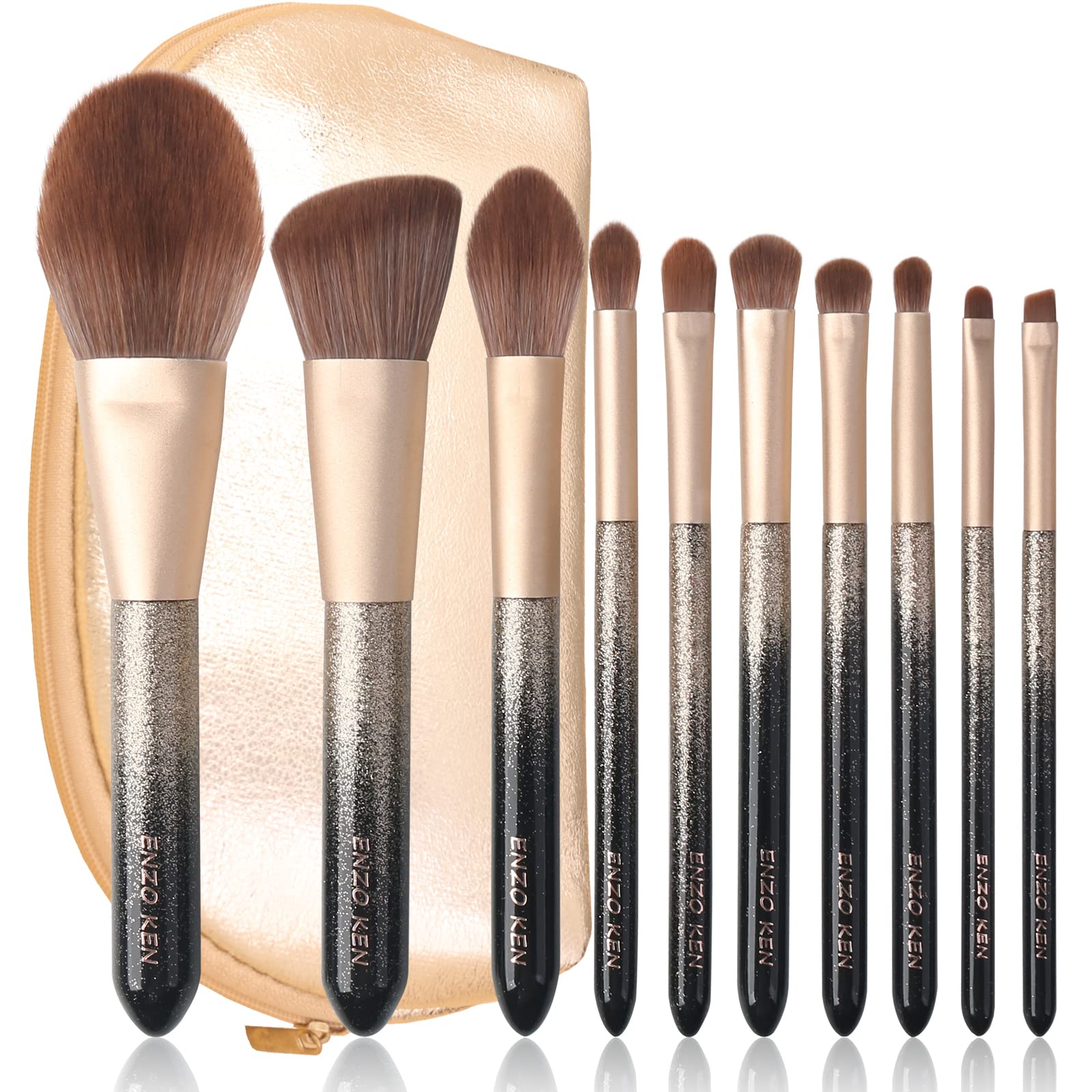 ENZO KEN Natural Hair Makeup Brush Set Professional, Sable Makeup Brushes Set with Case, Natural Hair Brushes Makeup Set, Glitter Make up Brushes Set Professional - ORRA, Black — image 1
