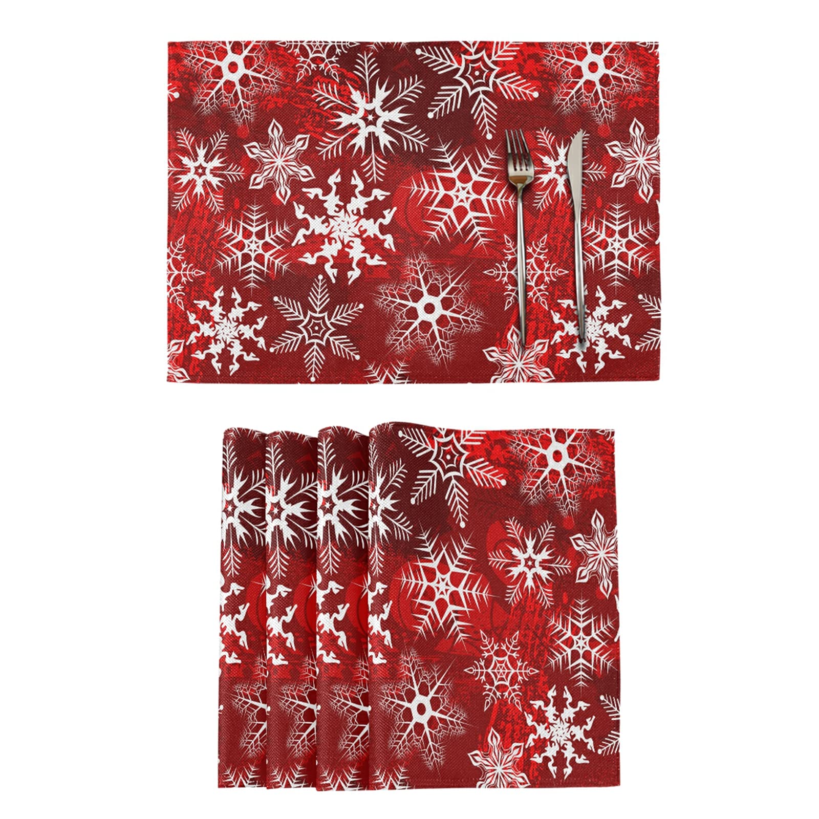Christmas Placemats Set of 6 Christmas Red Pattern With Snowflakes Flower Placemat Table Place Mats for Dining Kitchen Table Easy to Clean Washable