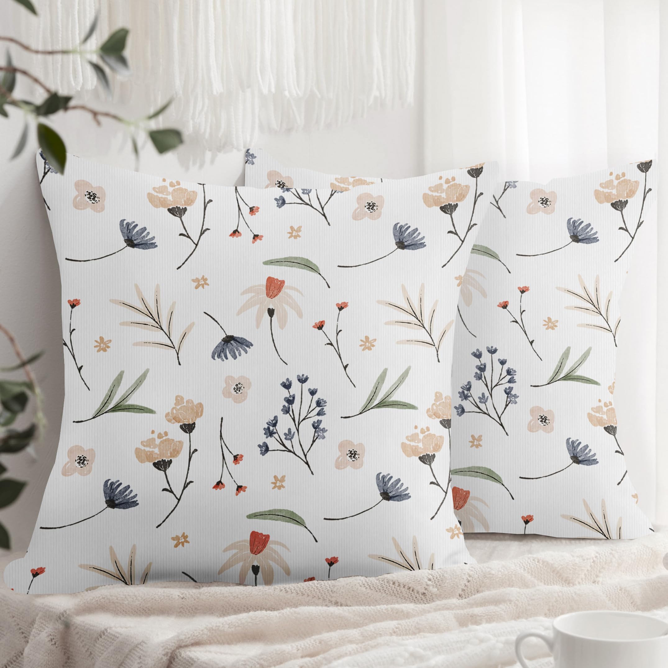 XPHZZL Cushion Cover 2 Pack 45 x 45 cm - Plain Flower Wild Flower Plant Pillow Covers for Sofa Bed Garden Outdoor Spring Decor Flower Plant with Invisible Zipper 18 x 18 Inch