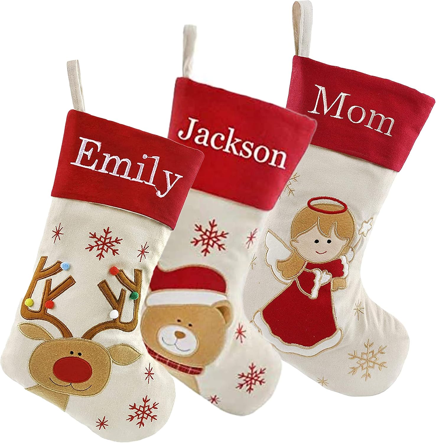 Stockings & Holders - WEWILL Set of 3, 18'' Personalized Christmas Stockings with Embroidery Technology Xmas Stockings for Family Kids