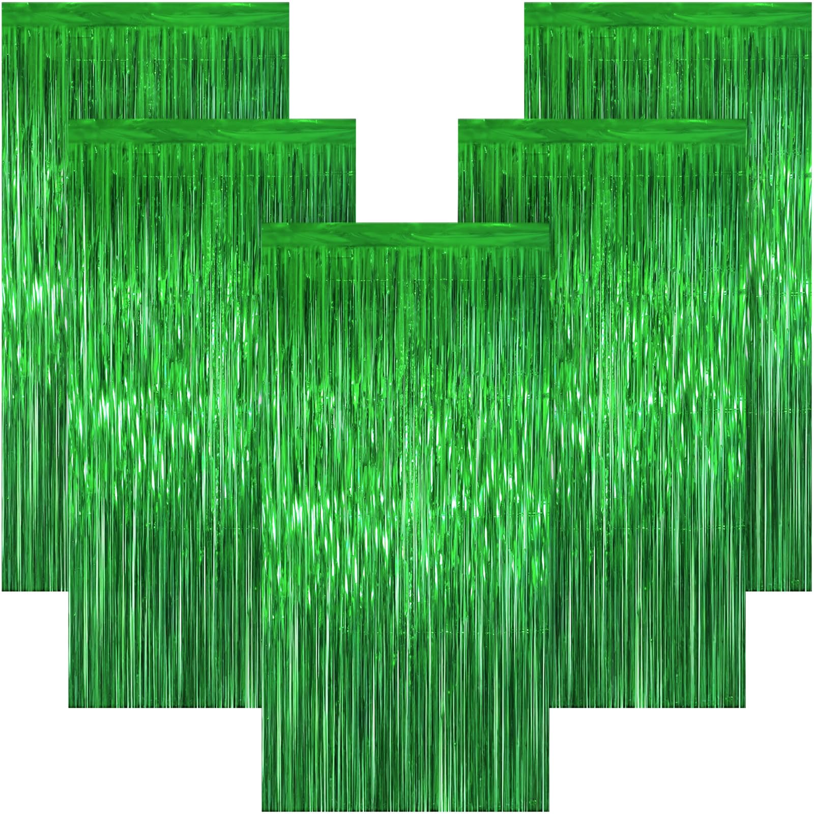 5 Pack 3.28ft x 6.56ft Green Tinsel Foil Fringe Curtains, Photo Booth Backdrop Football Party Decorations for Birthday Wedding Baby Shower Graduation st Patricks Day New Years
