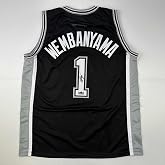 Facsimile Autographed Victor Wembanyama San Antonio Black Reprint Laser Auto Basketball Jersey Size Men's XL