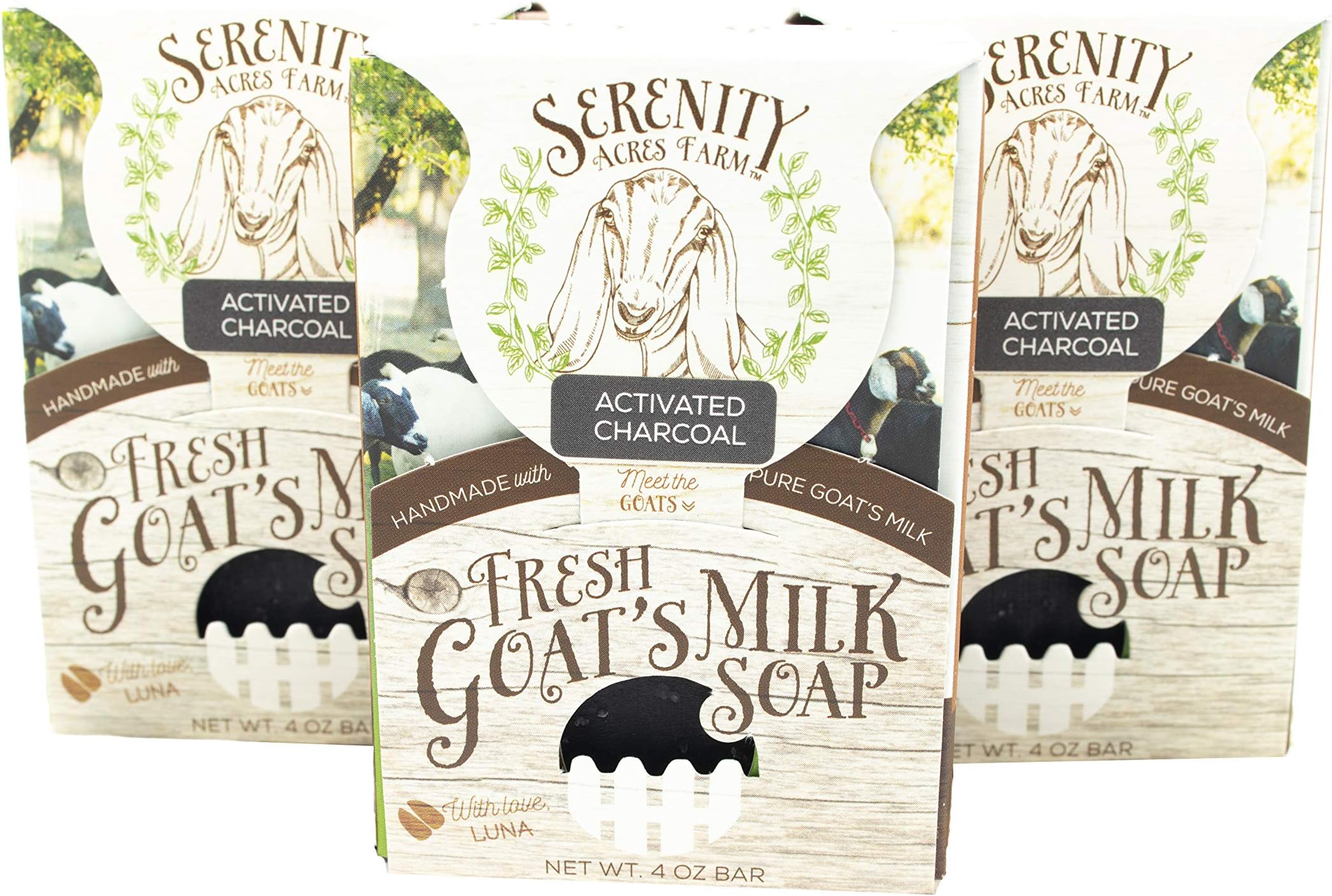 Goat Milk Soap - Handmade All Natural Soap for Sensitive Skin by SerenityGoats (Activated Charcoal Tea Tree & Lavender, 3 Pack)