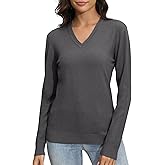 EXCHIC Women's Long Sleeve V-Neck Casual Sweaters Fall Classic Soft Knit Top 2026 Fit Basic Pullover Tops