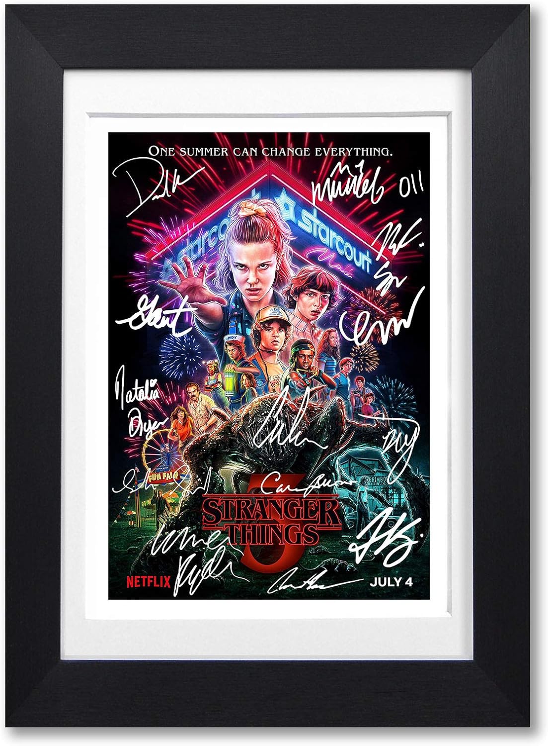 Stranger Things Season 3 Cast Signed Autograph A4 Poster Photo Print Tv Show Series Framed Dvd Boxset Memorabilia Gift Black Framed Mounted Amazon Co Uk Kitchen Home