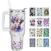 sgqjdpmc 40 oz Cow Print Tumbler with Handle and Straw Lid 40oz Cute Cow Themed Gifts Steel Insulated Travel Cow Coffee Cup