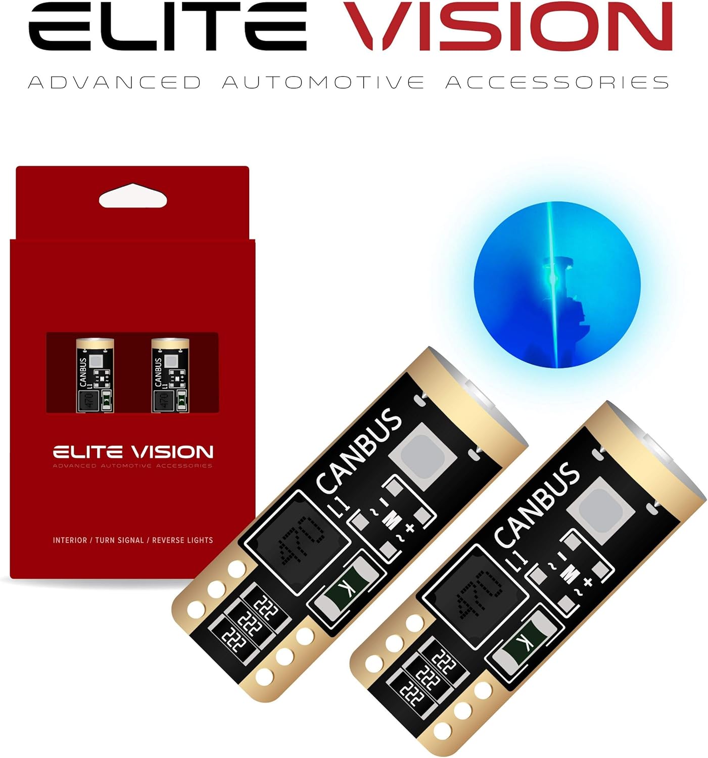 Elite Vision 194 168 T10 192 2825 W5W Titanium Series LED Non-Polarity 400LM Bright for Dome Map Courtesy Door License Plate Cargo Interior Lights (Pack of 2) (Ice Blue)