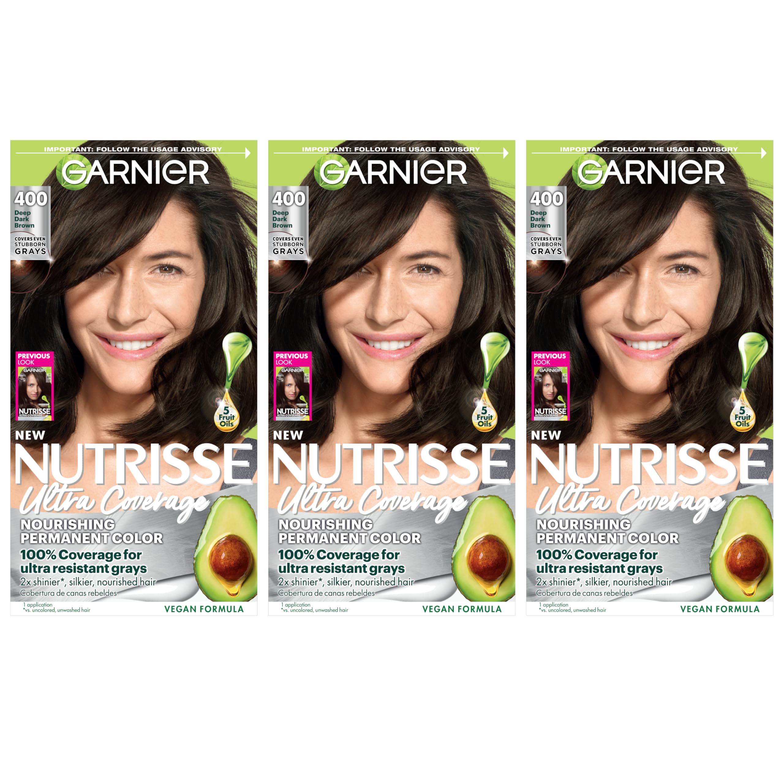 Garnier Hair Color Nutrisse Ultra Coverage Nourishing Creme, 400 Deep Dark Brown (Sweet Pecan) Permanent Hair Dye, 3 Count (Packaging May Vary)