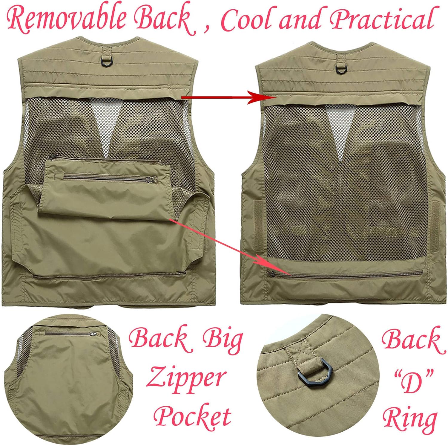 Flygo Men's Casual Outdoor Work Safari Fishing Travel Photo Cargo Vest Jacket Multi Pockets: Clothing