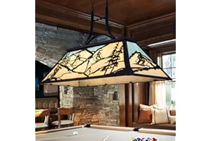 TOCHIC Tiffany Billiard Pool Table Lights, 43.3" Rustic Pool Table Lighting Fixture for 7' 8' Table, Farmhouse Chandelier with Ski Shade for Dining Game Room, Kitchen Island, Club Bar, Man Cave