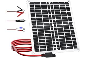 WININMETA 20W Solar Battery Panel Charger, 12V Solar Battery Maintainer, Waterproof Solar Panel Trickle Charging Kit with 3-Color LED Indicator for RV, Car, Automotive, Motorcycle, Boat, Marine, Trailer