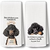 BCUANGD Dog Kitchen Towels Decor Set of 2 - Funny Black Poodle Holiday Hand Tea Towels, Retro Puppy Dog Mom Gifts for Women Christmas Dish Towel Dishcloths Decorations for Home Kitchen, 16"x24"