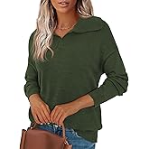 Zenlonr Women's Sweaters 2025 Fall Winter Lapel V Neck Knit Sweater Long Sleeve Casual Soft Pullover Jumper Tops