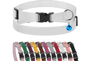 Muromto Leather Cat Collar Breakaway Adjustable Girl Boy Pet Collars for Cats Kitten Black Pink Green Brown Yellow Red White (White)