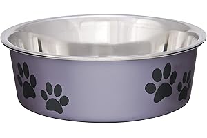 Loving Pets - Bella Bowls - Dog Food Water Bowl No Tip Stainless Steel Pet Bowl No Skid Spill Proof (Small, Grape Purple)