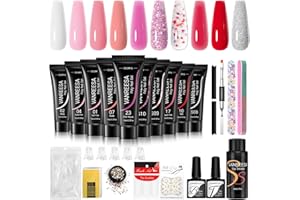 VANREESA Poly Nail Gel Kit, 10 Colors Poly Extension Gel Nail Kit Starter Kit Pink White Glitter Red Poly Nail Gel Colors for Beginner with Manicure Tools Gifts for Women