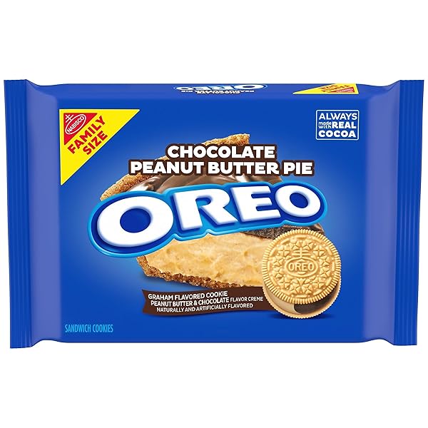 OREO CHOCOLATE PEANUT BUTTER PIE SANDWICH COOKIES, FAMILY SIZE, 17 OZ