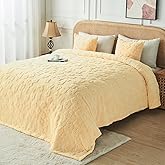 FY FIBER HOUSE Flower Throw Blanket Ultra Soft Blanket Fuzzy Blanket for Bed Couch Sofa, 50"x60", Light Yellow