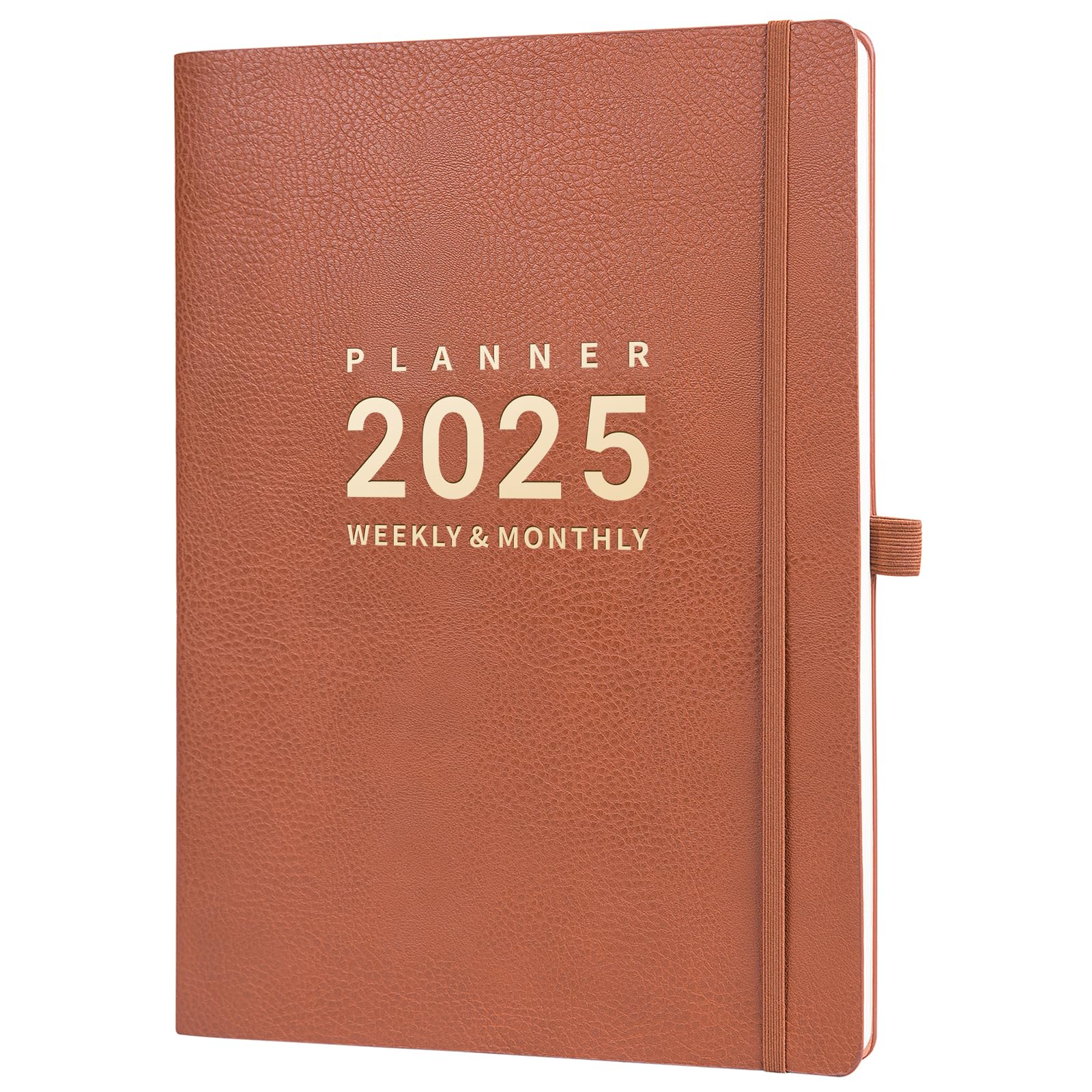 Photo 1 of 2025 Planner - January - December 2025, Planner 2025 Daily Weekly and Monthly, 8.5" x 11", Pen Holder, Calendar Stickers, Pocket, 25 Notes Pages, Faux Leather Cover, A4 Premium Paper - Brown